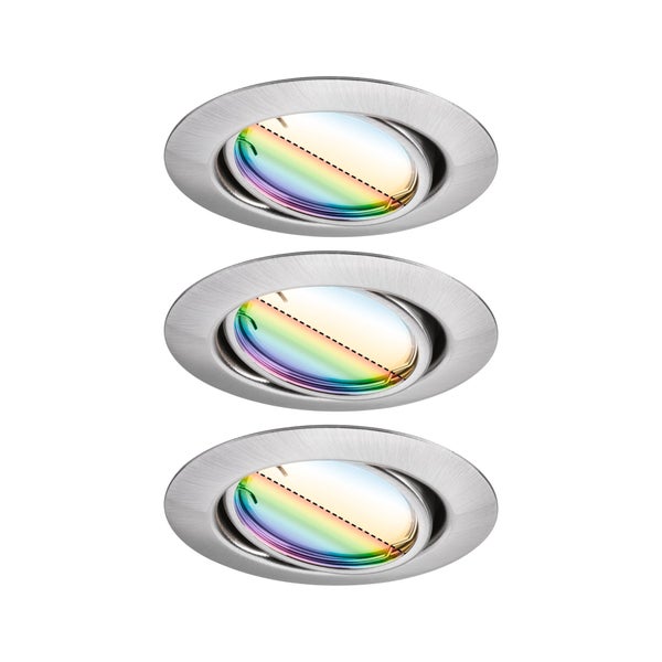 LED Einbauleuchte Smart Home Zigbee 3.0 Base Coin Basisset schwenkbar rund 90mm 20° Coin 3x4,9W 3x420lm 230V dimmbar RGBW+ Eisen gebürstet