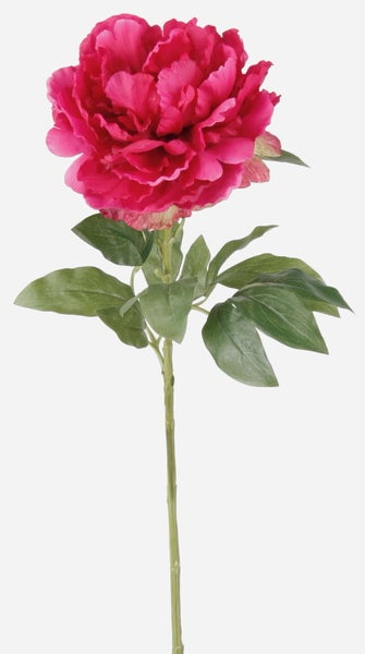 Künstliche Pfingstrose in Pink mit langem Stiel und grünen Blättern.