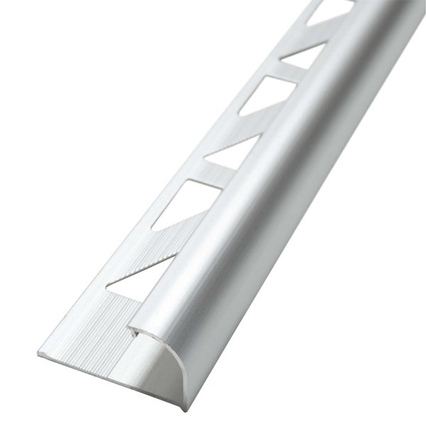 Viertelkreis-Fliesenprofil aus Aluminium mit dreieckiger Stanzung zur Verankerung.