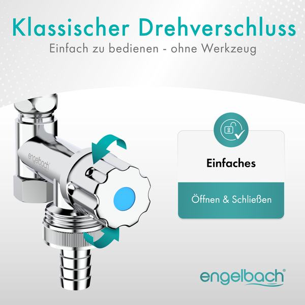 Engelbach® Universal Eckfix Gerätezusatzventil mit Rückflussverhinderer - Einfacher Einbau auf vorhandene Eckventile - Zusatzventil aus verchromten Messing