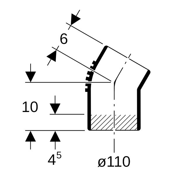 Technische Zeichnung eines Rohrstücks mit Bemaßung: Durchmesser 110, Höhe 10, 4,5 und 6.