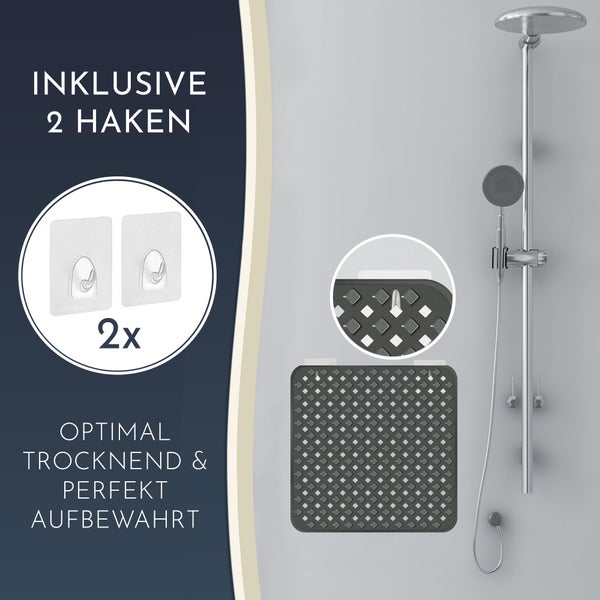 Homerella® Duschmatte rutschfest - 100% BPA frei - Inkl. 2 Haken zum Aufhängen 53x53cm - Antirutschmatte Dusche hautsensitiv & schimmelresistent - Duscheinlage maschinenwaschbar
