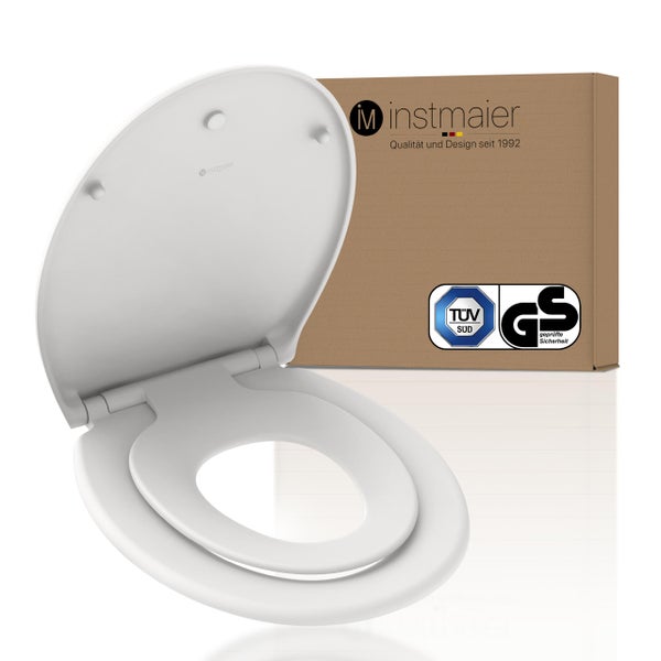 instmaier Family WC Sitz | TÜV geprüft | Toilettendeckel mit Absenkautomatik | Klobrille Weiß | Oval, mit herausnehmbarem Kinder-Einsatz | mit Schnellverschluss | Duroplast