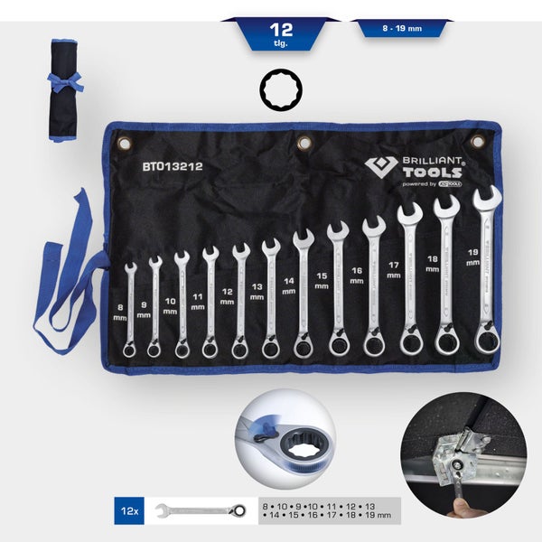 BRILLIANT TOOLS Ratschenringschlüssel-Satz 12tlg. umschaltbar 8 - 19 mm - BT013212