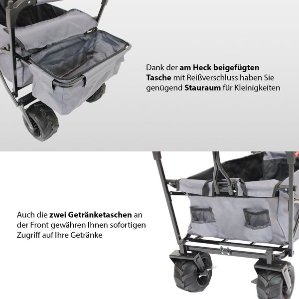 Bollerwagen faltbar mit Sonnendach in grau mit Vollgummi-Breitreifen Transportwagen Handwagen