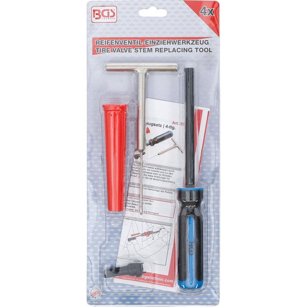 BGS Technic Reifenventil Einziehwerkzeug Set, 4-teilig in Verpackung