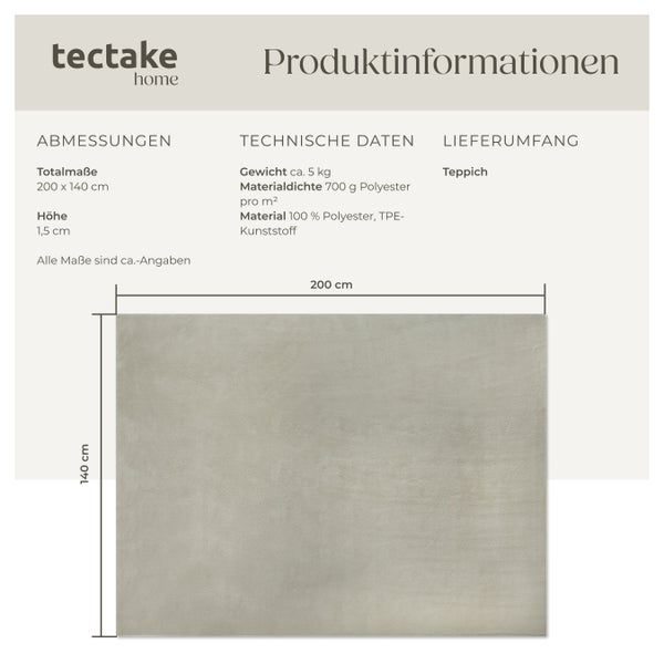 Kurzflorteppich tectake rutschfeste Unterseite verschiedene Größen und Farben 140 x 200 cm
