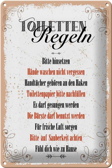 Blechschild Spruch lustig Toiletten Regeln 20x30cm
