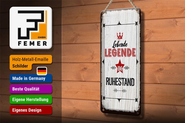 Blechschild Spruch Lebende legende im Ruhestand 10x27cm Dekoration