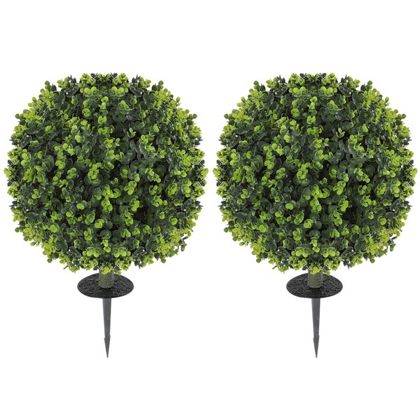 HOMCOM 2er-Set Künstlicher Buchsbaumkugeln 56 cm Kunstpflanze mit Erdspieß, künstliche Pflanzen Plastik wie echt Deko mit UV-Schutz für Wohnzimmer Schlafzimmer Büro Garten
