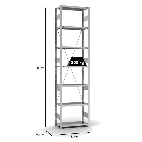 PROREGAL Fachbodenregal Stecksystem T-Profil Heavy-Duty Grundregal HxBxT 300 x 75 x 30 cm 7 Ebenen Fachlast 300 kg Einseitig Nutzbar Verzinkt