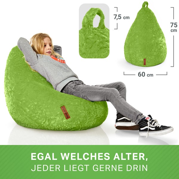 Green Bean Plüsch Sitzsack 45x45x60cm - Indoor Sitzkissen mit 120L EPS Perlen Füllung Kuschelig Waschbar - Bean Bag Bodenkissen Lounge Chair Sitzhocker - Grün