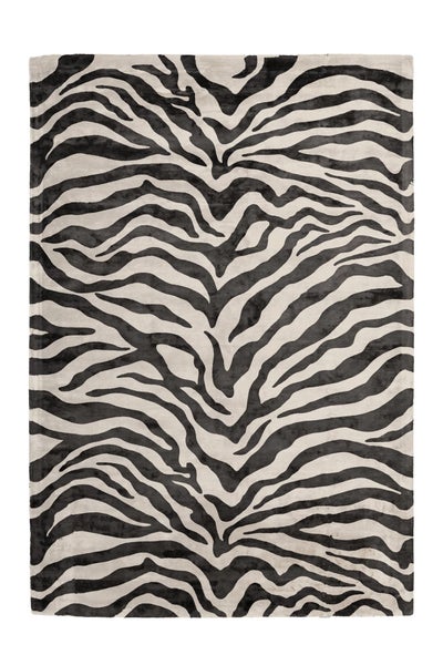 Kurzflor Teppich Selestia Elfenbein / Schwarz Viskose Zebra Muster 80 x 150 cm