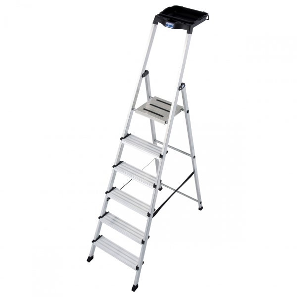 Aluminium-Stufenleiter mit sechs Stufen und Ablageschale