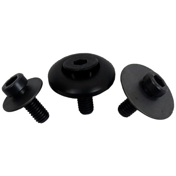 Drei schwarze Schrauben mit Bund