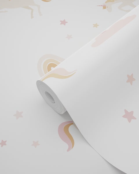 Tapetenrolle mit Einhorn-, Regenbogen- und Sternmotiven