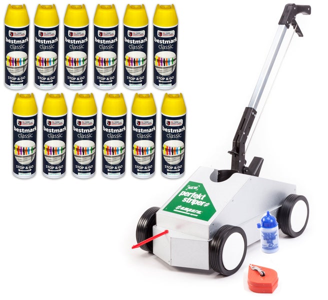 Markierwagen + 15 Dosen gelb 500 ml Hallen + Lagermarkierung