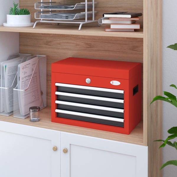 DURHAND, Werkzeugkasten, Werkzeugkoffer, 45L x 24,5B x 32,5H cm, Stahl, Rot
