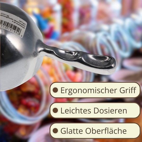 Dosierlöffel aus Metall mit ergonomischem Griff und glatter Oberfläche