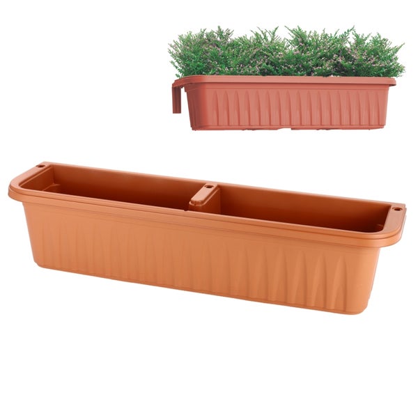 Blumenkasten Balkongeländer Balkon Blumenkasten Balkonkasten mit Halterung Balkonkasten Geländerkasten Balkonkasten mit Wasserspeicher terracotta 80 cm