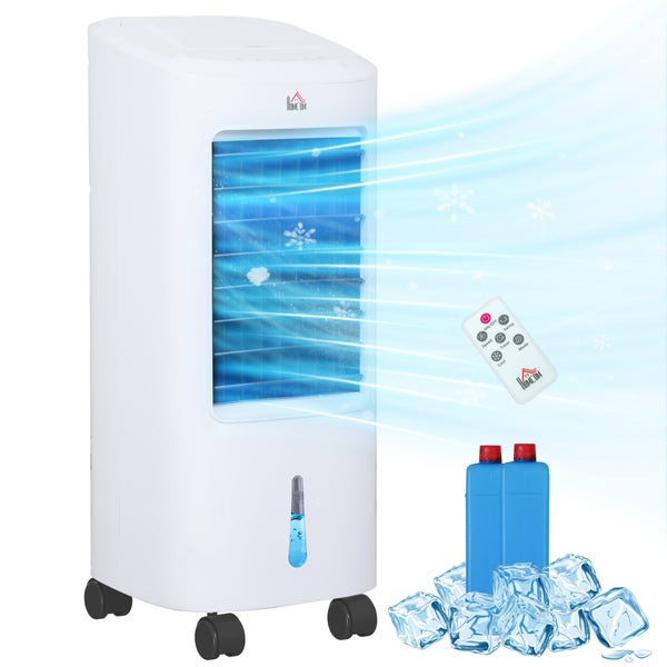 HOMCOM 3 in 1 Mobile Klimaanlage mit Luftbefeuchtung Wasserkühlung, Auto-Oszillierendes 7L Klimagerät mit 7,5h Timer, 3 Geschwindigkeiten 65W Luftkühler mit Fernbedienung, für 20 ㎡ Weiß