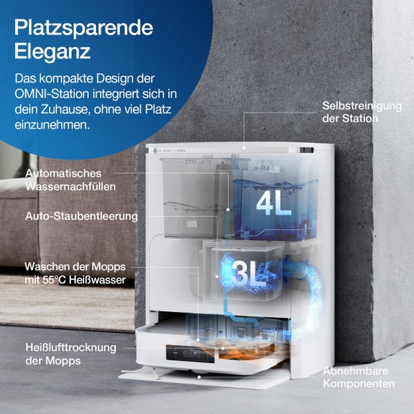 Nass-Trocken-Saugroboter ECOVACS DEEBOT X2 OMNI White, 8000PA, smarte Reinigungsstation, Mopp-Hebefunktion, Dual LiDAR