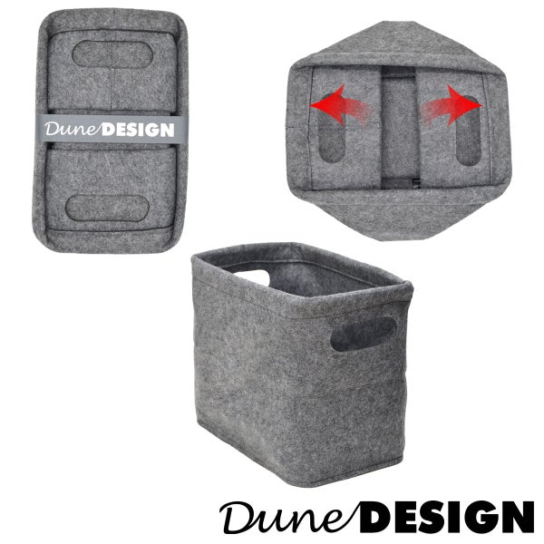 Faltbare Aufbewahrungsbox aus Filz mit Tragegriffen von Dune Design zur Organisation im Haushalt.