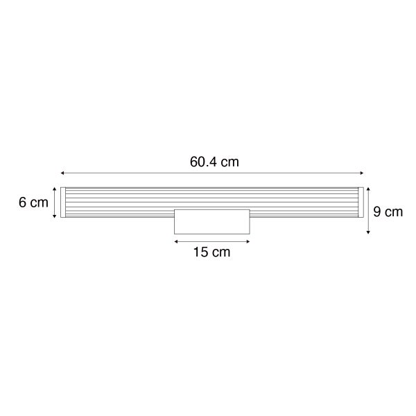 Technische Zeichnung einer Lampe mit den Maßen 60,4 cm Länge, 6 cm Breite und 9 cm Höhe.