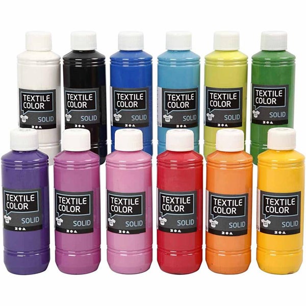 Creativ Company  Textile Solid, Acryllack deckend, sortierte Farben, 12x250 ml