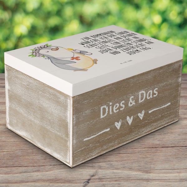 Mr. & Mrs. Panda 22 x 15 cm Holzkiste Pinguin Kommunion Mädchen - Weiß