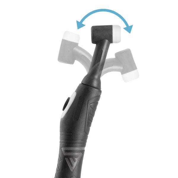 Schweißbrenner mit flexibler Brennerdüse und blauen Drehrichtungspfeilen