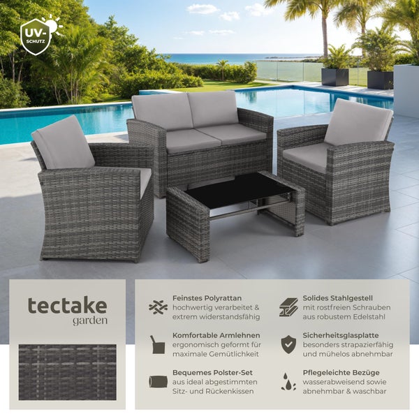 Rattan Lounge tectake Jesolo mit Sicherheitsglasplatte für 4 Personen grau/hellgrau