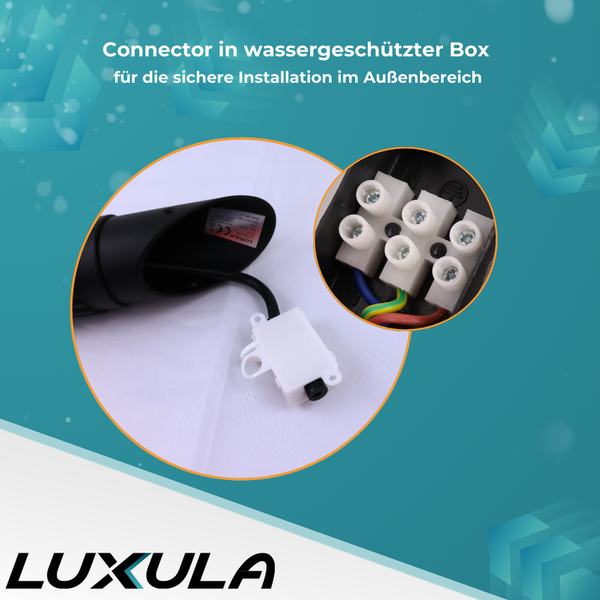 Anschlussdose in wasserdichter Box zur sicheren Installation im Aussenbereich