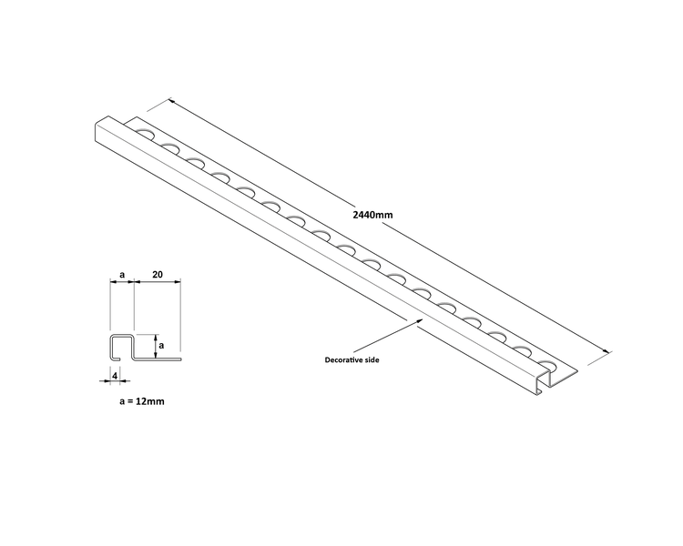 Aluminiumprofil mit dekorativer Seite und Maßangaben 2440 mm