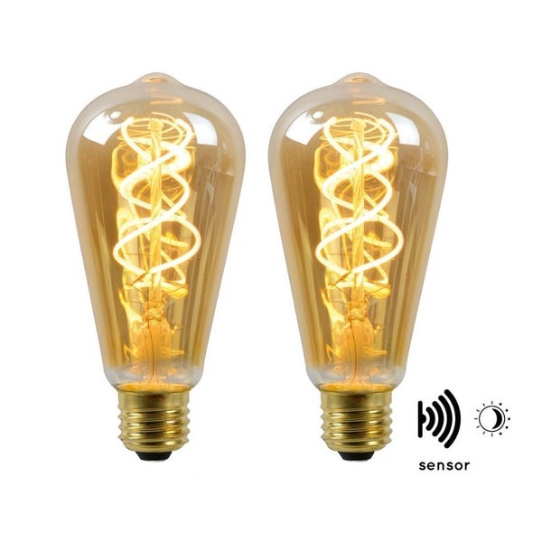 Vintage LED Lampe, Dämmerungssensor, E27, ST64, Filament, 4W, 230lm, 2200K 2er-Pack