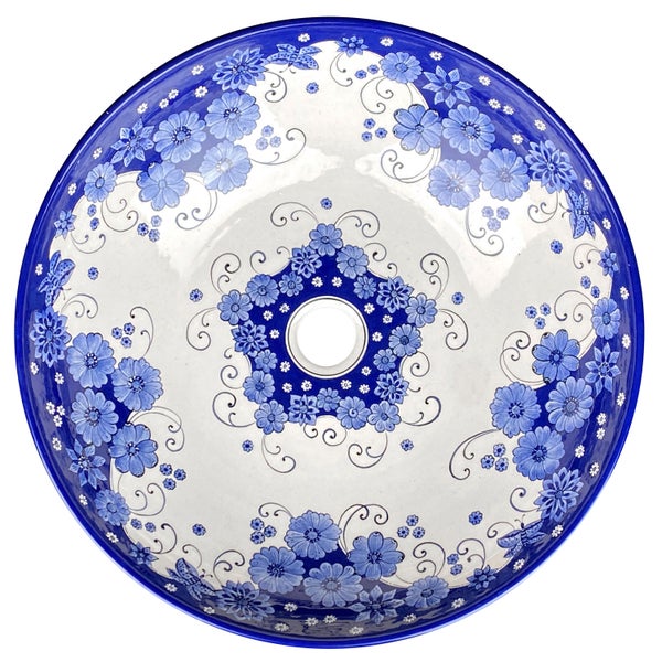 Aufsatzwaschbecken aus Keramik mit Blumenmuster