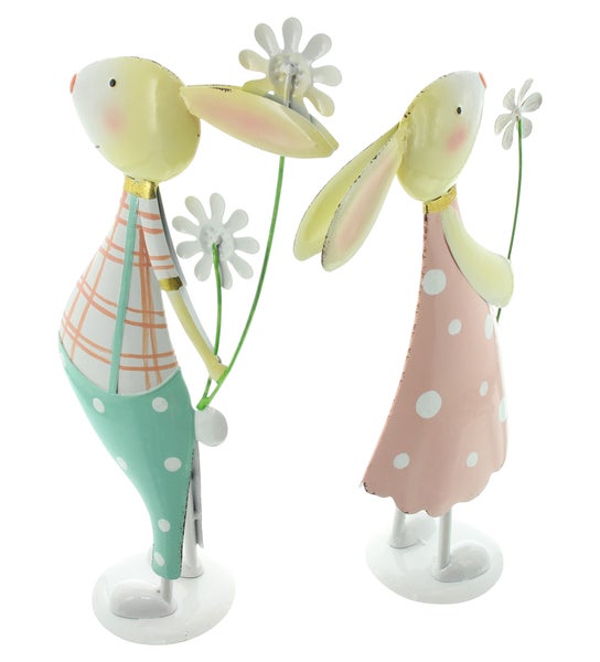 FRANK FLECHTWAREN|Figur Verliebte Hasen, 2er Set, 19,5 x 9 x 34 cm, 18,5 x 9 x 38 cm, METALL