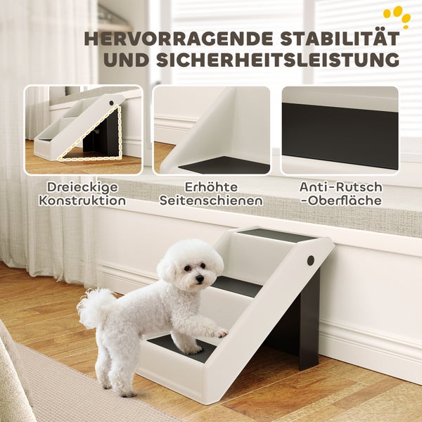 Hundetreppe mit dreieckiger Konstruktion, erhöhten Seitenschienen und Anti-Rutsch-Oberfläche