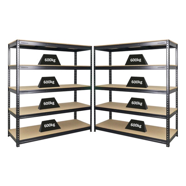PROREGAL Mega Deal 2x Profi Schwerlastregal Bison HxBxT 200 x 180 x 60 cm 5 Fachböden Fachlast 600 kg Schwarz