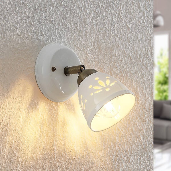 Lindby Strahler Sanrike (Landhaus, Vintage Rustikal) in Weiß aus Keramik (1 flammig E14) - Deckenlampe Deckenleuchte Lampe Spot Wohnzimmerleuchte
