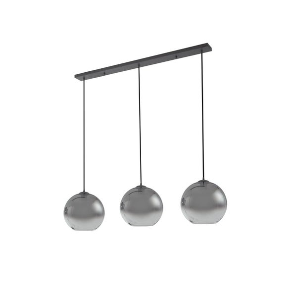 Pendelleuchte mit drei runden Glasschirmen