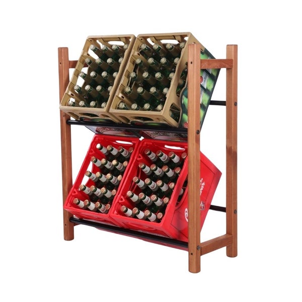 PROREGAL Getränkekistenregal EIFEL HxBxT 95x82x32cm 4 Kisten auf 2 Ebenen Massives Kiefernholz Braun geölt