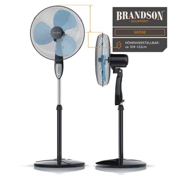 Brandson Standventilator 42 cm, Standlüfter, Ventilator höhenverstellbarer Standfuß, Neigungswinkel verstellbar, 50W, 3 Geschwindigkeitsstufen
