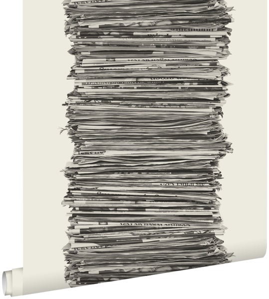 ESTAhome Tapete Zeitungen Schwarz und Weiß - 53 cm x 10,05 m - 137717