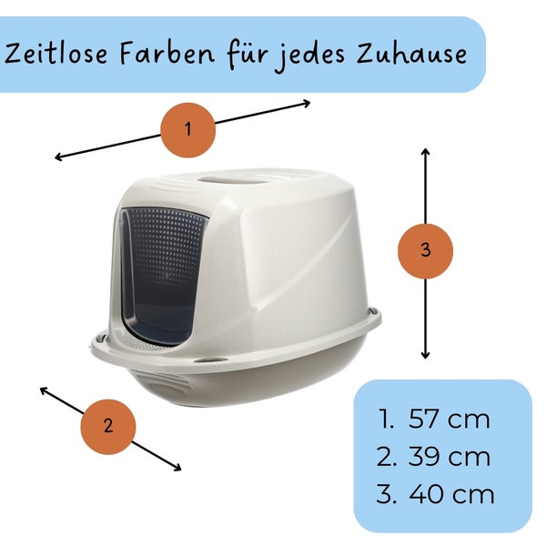 Katzenklo mit Deckel Aktivkohlefilter große XXL Katzentoilette für große Katzen WC Hauben Toilette Klo Indoor Outdoor grau modern