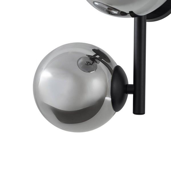 Wandleuchte mit zwei runden, verspiegelten Glasschirmen und schwarzem Metallgestell