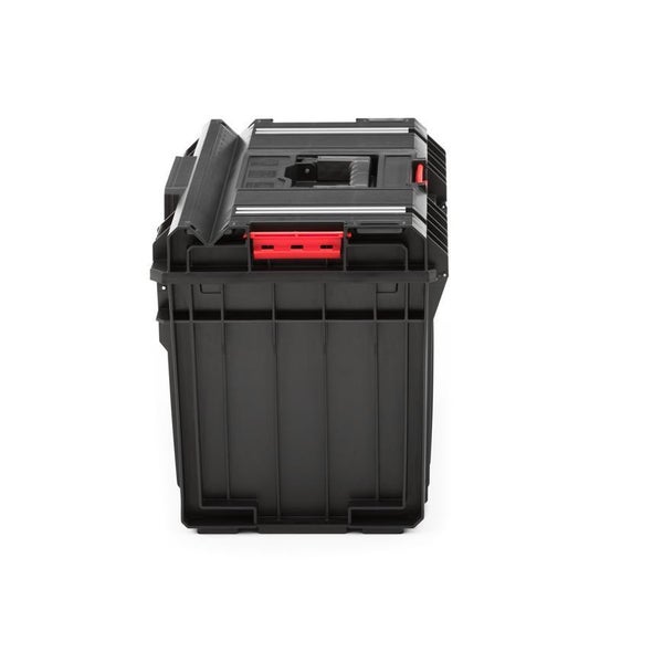 PROREGAL QBRICK Werkzeugkasten One Mit Aluminiumschienen 52 Liter Traglast Bis Zu 120 kg Mit Deck & Frontgriff Mit Klemmverschlüsse Schwarz