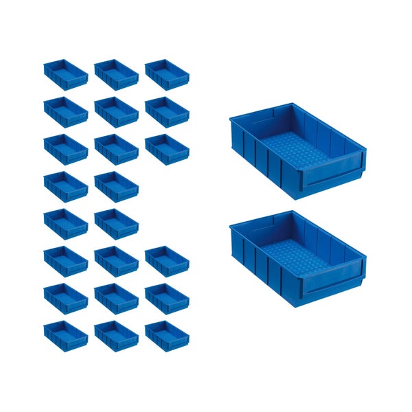 PROREGAL SuperSparSet 24 x Blaue Indurstriebox 300 B HxBxT 8,1 x 18,3 x 30 cm 3,4 Liter Sortimentskasten
