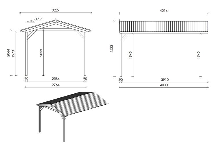 Überdachung für Veranden, Terrassen und Gartenhäuschen 4x2,76m - Imprägniert 