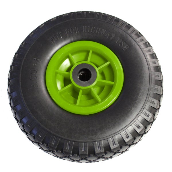 Schwarzes Rad mit grüner Felge und der Aufschrift 'Nicht für den Straßenverkehr geeignet'